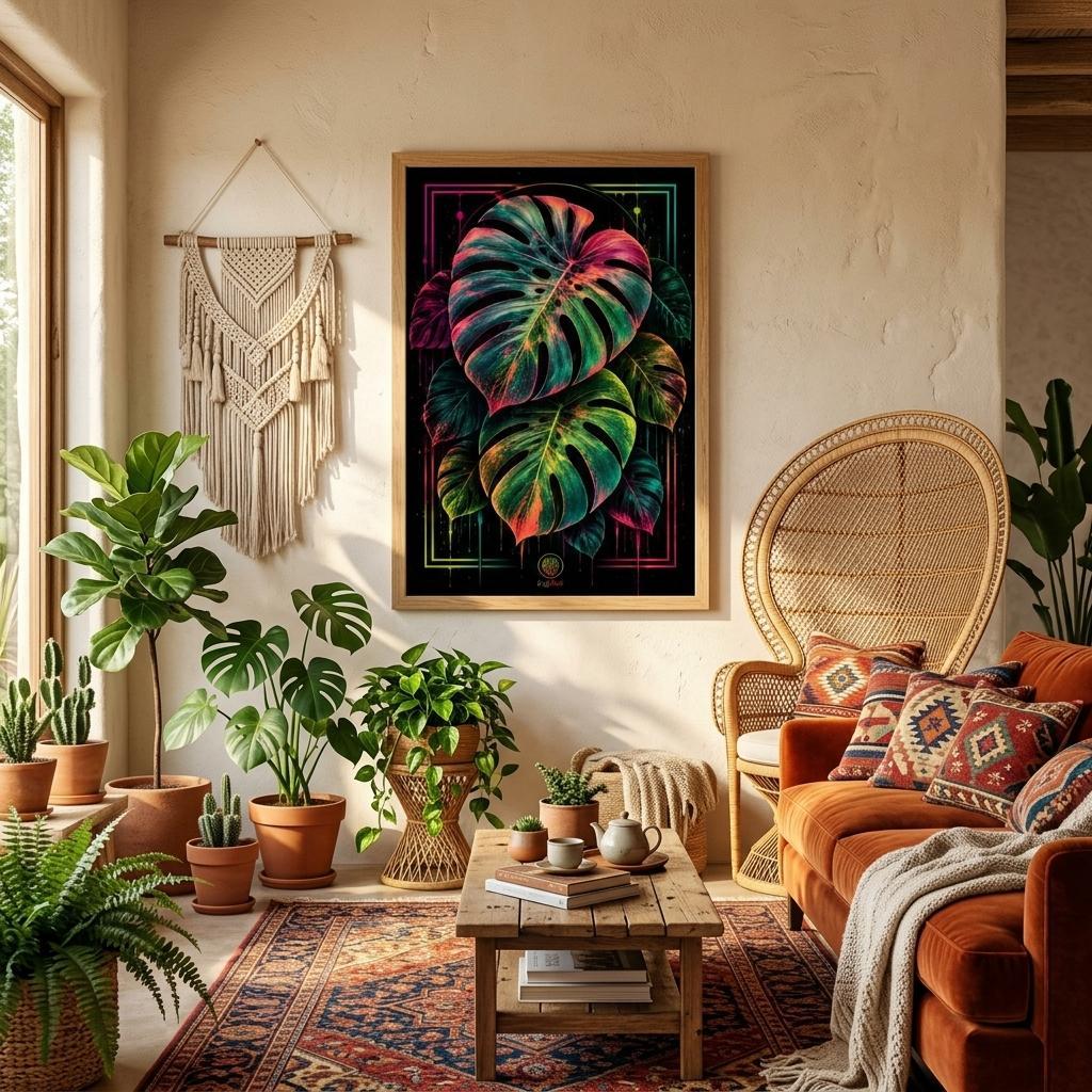 Monstera Botanical Wall Art Poster, erhältlich in 50 × 70 und 60 × 90 Zentimetern.